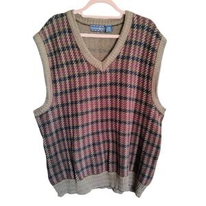 VTG Cotton Row Sweater Vest‎ 2XB Plaid Grandpacore V-Neck 100% Cottom Big Tall